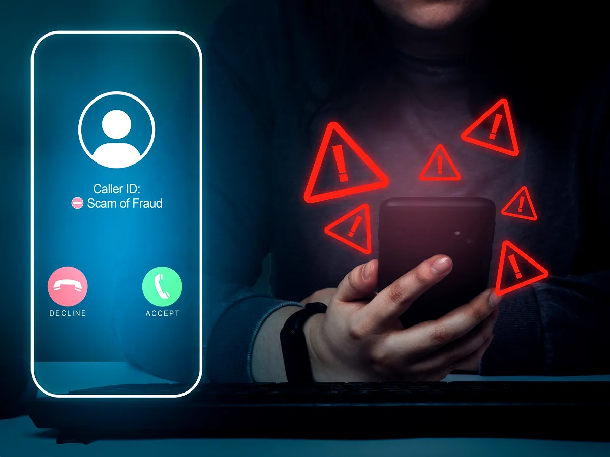 Protect Yourself from Loan Scams with phone alert sign