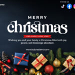 A warm Christmas living room with a decorated tree, wrapped gifts, soft lighting