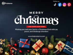 A warm Christmas living room with a decorated tree, wrapped gifts, soft lighting